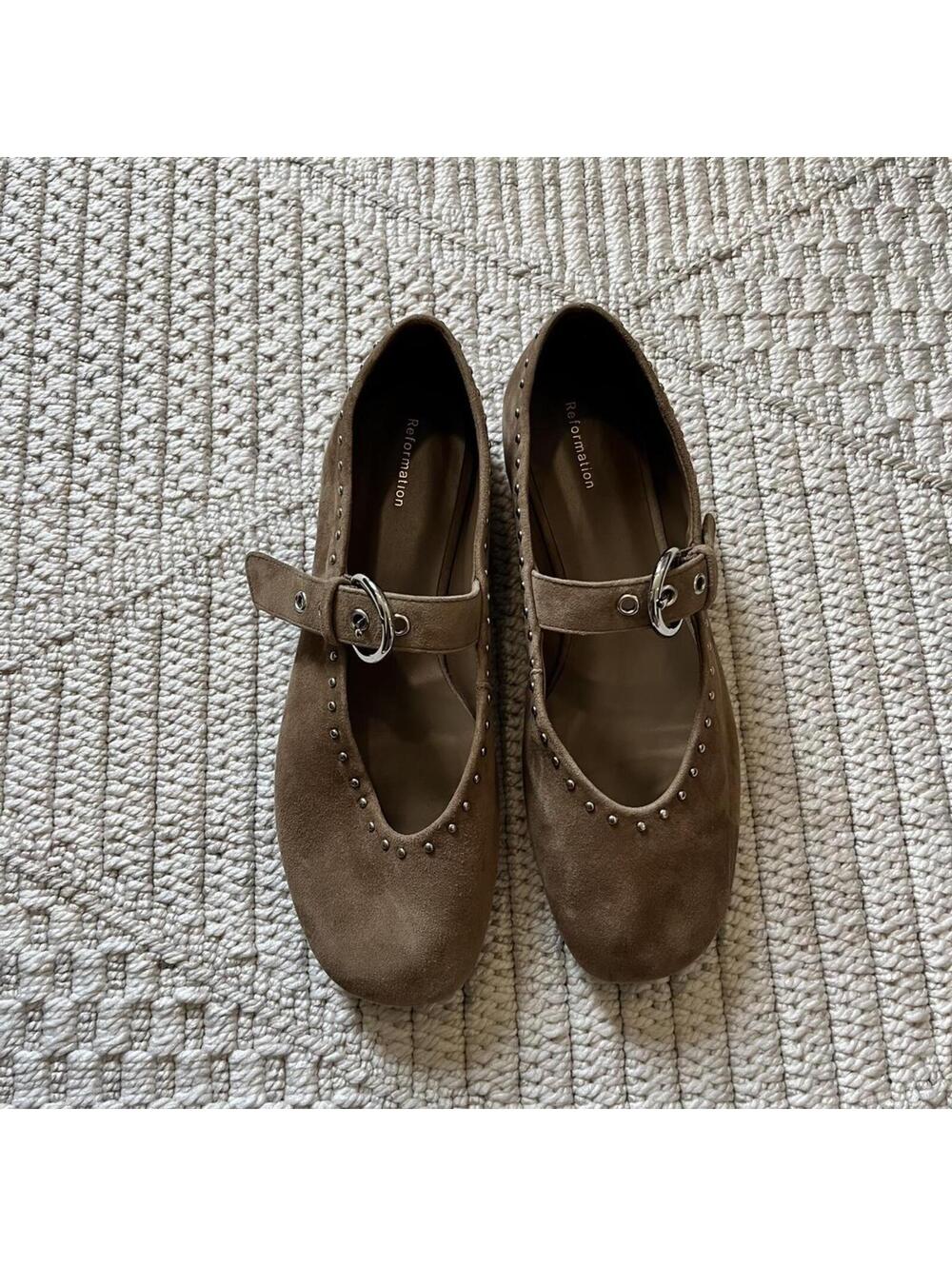 Reformation Bethany Ballet Flats in Farro Suede Studs - Picture 6 of 9